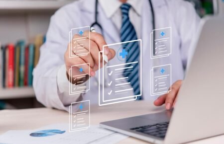 AI healthcare technology doctor digital screen diagnosis hospital