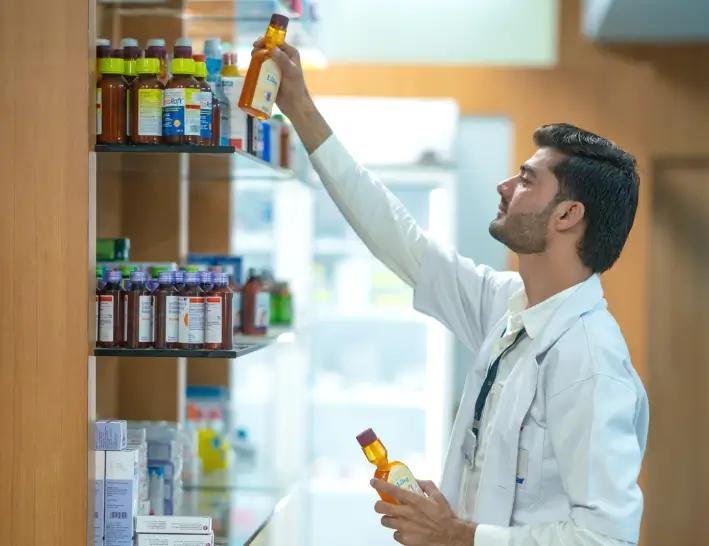 Hospital pharmacy and medicine stock management in an Indian healthcare facility.