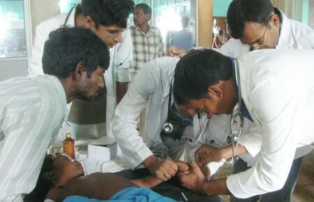 Hospital ward and healthcare infrastructure inside an Indian medical facility.