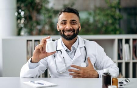 Doctor conducting an online consultation using digital healthcare technology in India.
