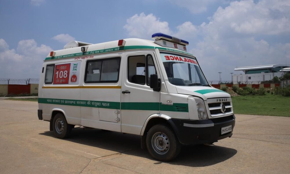 Ambulance vehicle and emergency healthcare response operations in India.