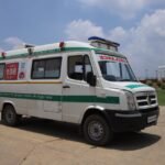 Ambulance vehicle and emergency healthcare response operations in India.