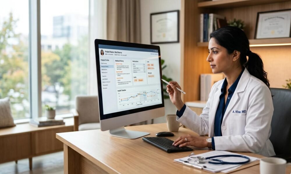 A user accessing digital health records through a healthcare mobile application.