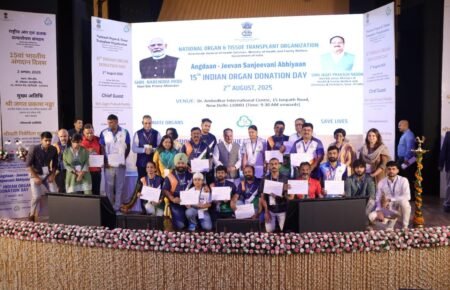Healthcare professionals conducting an organ donation awareness campaign.