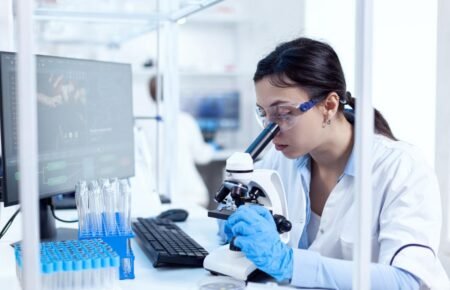 Scientists and healthcare professionals conducting laboratory testing and antimicrobial research.