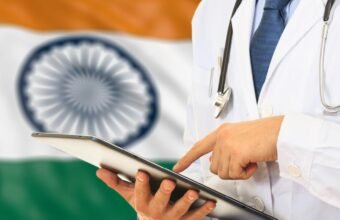 Doctor using digital health technology and digital patient records.