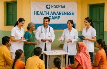 Healthcare workers conducting tuberculosis screening and public health awareness activities.