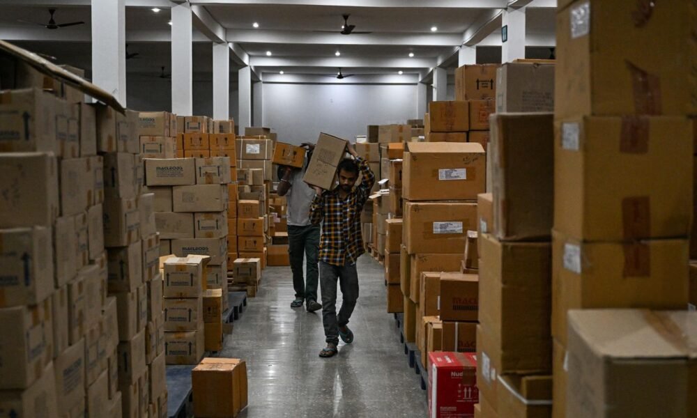 Pharmaceutical medicines stored in a warehouse for healthcare distribution.