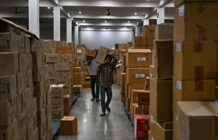 Pharmaceutical medicines stored in a warehouse for healthcare distribution.