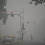 Urban air pollution affecting public health and air quality.