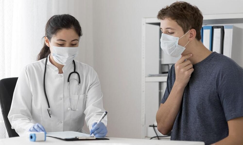 Healthcare workers conducting disease surveillance and outbreak response activities.