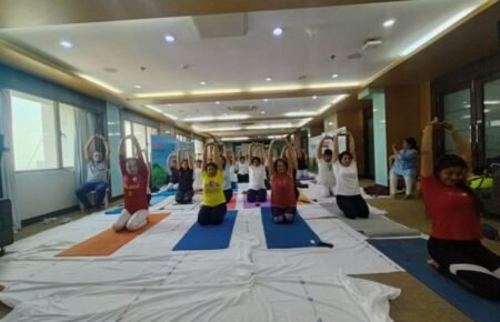 Doctors and healthcare professionals participating in a wellness and leadership programme.