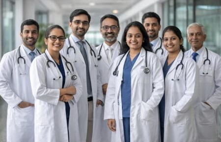 Indian doctors providing healthcare services to patients.