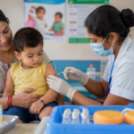 Child receiving a vaccination as India considers the economic benefits of a six-in-one vaccine