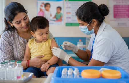 Child receiving a vaccination as India considers the economic benefits of a six-in-one vaccine