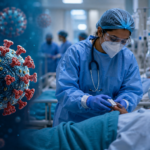 Doctors and healthcare workers monitoring influenza patients in a modern Delhi hospital