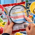 Shopper comparing nutrition labels on two packaged foods