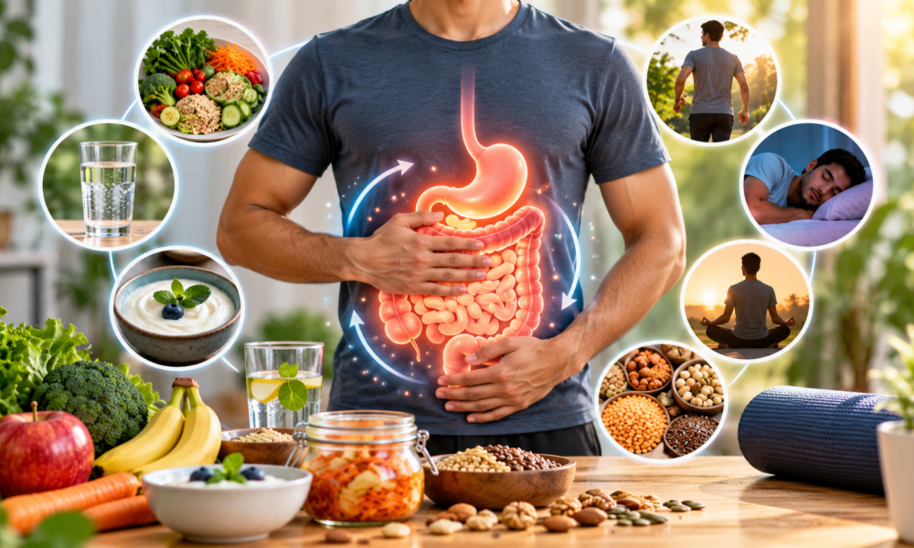 Your gut helps digest food and absorb nutrients. It is also home to many tiny living organisms, including bacteria. Together, these organisms are often called the gut microbiome. Food choices, daily habits and some health conditions can affect digestion. While no single food can fix every gut problem, a few simple habits may support better digestive health. 1. Eat More Fibre-Rich Foods Fibre is found in foods such as oats, whole grains, beans, lentils, vegetables, fruit, nuts and seeds. It helps support normal bowel movements. Some types of fibre also feed helpful gut bacteria. Increase fibre slowly if you currently eat very little of it. A sudden increase can cause gas or bloating in some people. 2. Drink Enough Water Water helps the body work properly. It also helps fibre do its job in the digestive system. Drink regularly throughout the day. You may need more fluids in hot weather, during exercise or when you are unwell. Your needs can vary, especially if a doctor has advised you to limit fluids because of a health condition. 3. Eat a Variety of Plant Foods Try to include different vegetables, fruits, whole grains, beans and lentils in your meals. Different foods provide different nutrients and types of fibre. A varied diet can help support a healthy gut. You do not need expensive powders or special drinks to begin eating a more varied diet. 4. Eat Slowly Eating very quickly may cause some people to swallow more air or feel uncomfortable after meals. Try to sit down for meals and chew food well. Notice whether certain foods or large meals trigger bloating or heartburn. Keeping a simple food diary may help you spot patterns. 5. Move Your Body Regularly Walking, cycling and other forms of physical activity support general health and may help some people manage constipation. You do not need to start with intense exercise. A regular walk is a practical place to begin. Choose activity that suits your fitness level and health needs. 6. Look After Your Sleep and Stress Poor sleep and stress can affect how some people experience digestive symptoms. Try to keep a regular sleep routine and make time for relaxing activities. Gentle exercise, quiet hobbies or talking to someone you trust may help you manage stress. These steps will not cure every digestive condition, but they can support overall well-being. 7. Notice Foods That Trigger Symptoms Some people find that coffee, spicy food, fatty meals or certain other foods trigger heartburn, gas or stomach discomfort. Triggers differ from person to person. You do not need to remove entire food groups unless there is a clear reason or a healthcare professional recommends it. If symptoms continue, ask a doctor or dietitian for advice before making major diet changes. When Should You Seek Medical Advice? Speak to a healthcare professional if you have ongoing digestive problems. Seek urgent medical care for severe abdominal pain, blood in your stool, black stools or other worrying symptoms. Unexplained weight loss or persistent changes in bowel habits also need medical attention. The Main Message Better gut health starts with simple habits: varied food, enough fluids, regular movement and good sleep. There is no single diet that suits everyone. If symptoms persist, get proper medical advice rather than relying on online remedies.