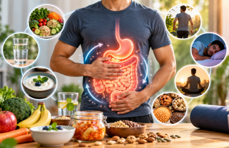 Your gut helps digest food and absorb nutrients. It is also home to many tiny living organisms, including bacteria. Together, these organisms are often called the gut microbiome. Food choices, daily habits and some health conditions can affect digestion. While no single food can fix every gut problem, a few simple habits may support better digestive health. 1. Eat More Fibre-Rich Foods Fibre is found in foods such as oats, whole grains, beans, lentils, vegetables, fruit, nuts and seeds. It helps support normal bowel movements. Some types of fibre also feed helpful gut bacteria. Increase fibre slowly if you currently eat very little of it. A sudden increase can cause gas or bloating in some people. 2. Drink Enough Water Water helps the body work properly. It also helps fibre do its job in the digestive system. Drink regularly throughout the day. You may need more fluids in hot weather, during exercise or when you are unwell. Your needs can vary, especially if a doctor has advised you to limit fluids because of a health condition. 3. Eat a Variety of Plant Foods Try to include different vegetables, fruits, whole grains, beans and lentils in your meals. Different foods provide different nutrients and types of fibre. A varied diet can help support a healthy gut. You do not need expensive powders or special drinks to begin eating a more varied diet. 4. Eat Slowly Eating very quickly may cause some people to swallow more air or feel uncomfortable after meals. Try to sit down for meals and chew food well. Notice whether certain foods or large meals trigger bloating or heartburn. Keeping a simple food diary may help you spot patterns. 5. Move Your Body Regularly Walking, cycling and other forms of physical activity support general health and may help some people manage constipation. You do not need to start with intense exercise. A regular walk is a practical place to begin. Choose activity that suits your fitness level and health needs. 6. Look After Your Sleep and Stress Poor sleep and stress can affect how some people experience digestive symptoms. Try to keep a regular sleep routine and make time for relaxing activities. Gentle exercise, quiet hobbies or talking to someone you trust may help you manage stress. These steps will not cure every digestive condition, but they can support overall well-being. 7. Notice Foods That Trigger Symptoms Some people find that coffee, spicy food, fatty meals or certain other foods trigger heartburn, gas or stomach discomfort. Triggers differ from person to person. You do not need to remove entire food groups unless there is a clear reason or a healthcare professional recommends it. If symptoms continue, ask a doctor or dietitian for advice before making major diet changes. When Should You Seek Medical Advice? Speak to a healthcare professional if you have ongoing digestive problems. Seek urgent medical care for severe abdominal pain, blood in your stool, black stools or other worrying symptoms. Unexplained weight loss or persistent changes in bowel habits also need medical attention. The Main Message Better gut health starts with simple habits: varied food, enough fluids, regular movement and good sleep. There is no single diet that suits everyone. If symptoms persist, get proper medical advice rather than relying on online remedies.