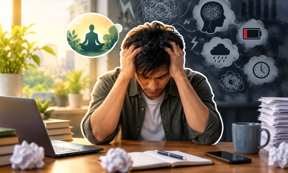 Person sitting quietly by a window while taking time to reflect on their mental well-being.